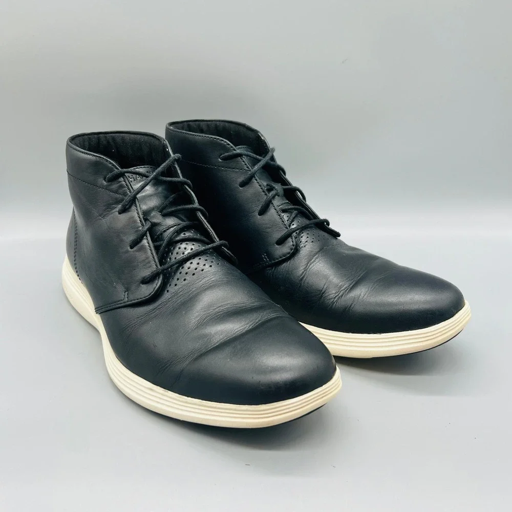 Cole Haan Boots Mens 11 Black Leather Grand OS Chukka Lace Up Booties Shoes